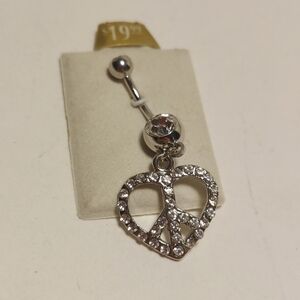 Belly Button Piercing Stainless Steel Peace Sign Heart Silver Rhinestones
